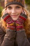 Fair Isle Star Fingerless Gloves - Earth Red Knitted Handwarmers - 100% Wool - Fair Trade - Tintagel - Pachamama