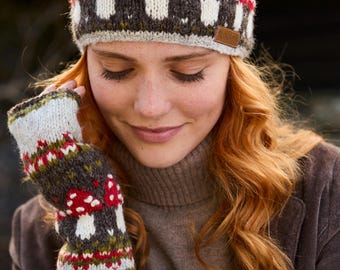 Women's Mushroom Fair Isle Headband: 100% Wool, Pachamama
