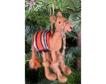 Hand Felted Camel Christmas Decoration, 100% Wool, Hanging Tree Ornament, Fair Trade, Cute Animal Design