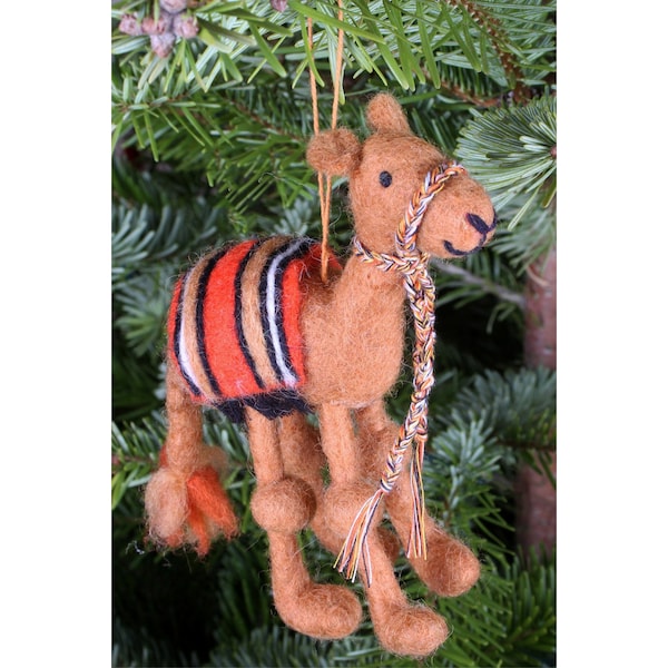 Hand Felted Camel Christmas Decoration, 100% Wool, Hanging Tree Ornament, Fair Trade, Cute Animal Design