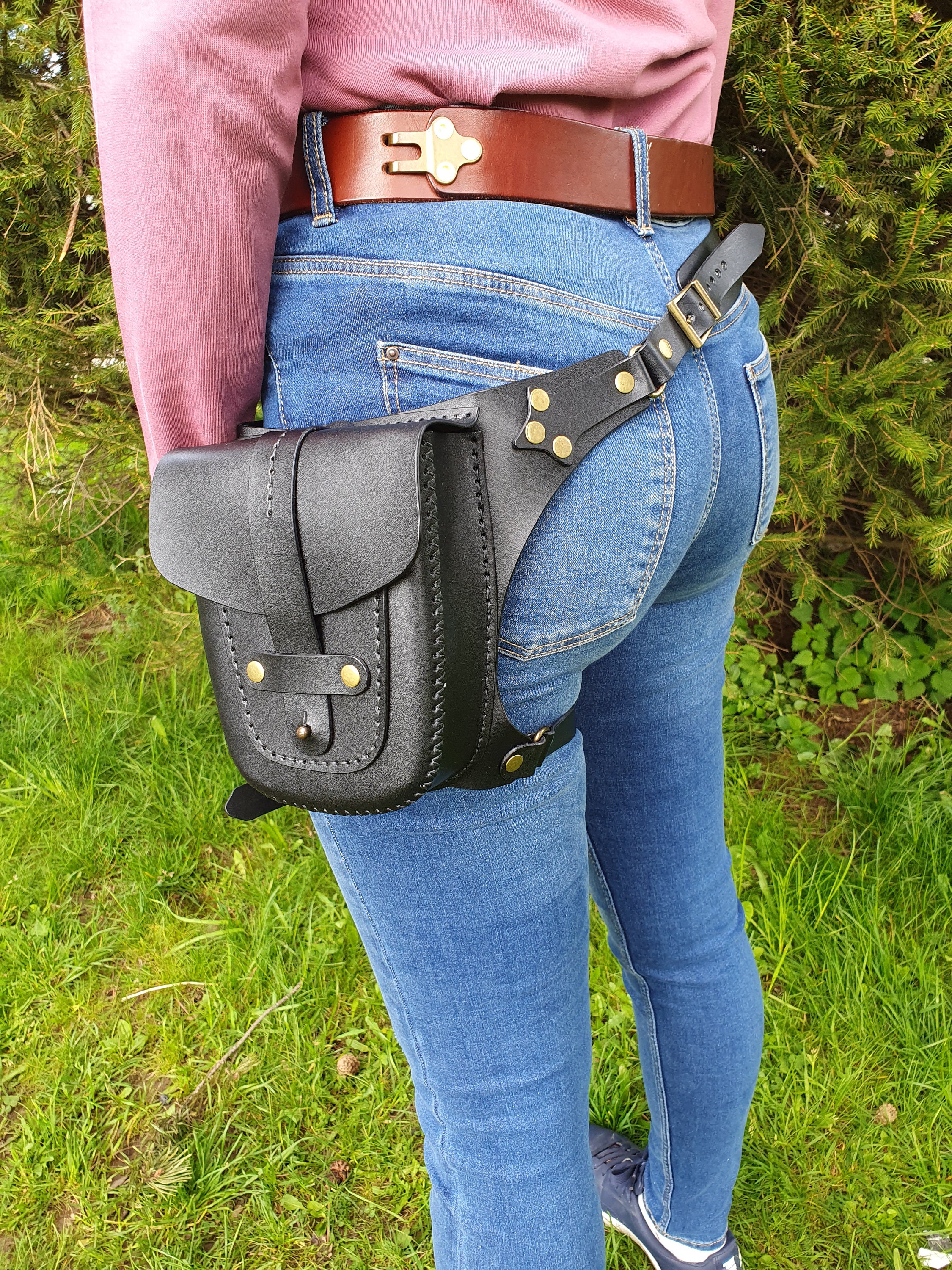 Leather Hip Bag With Leg Strap