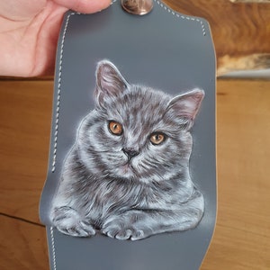 carteira de couro tripla com um gato, carteira de couro pequena, carteira de couro com um gato