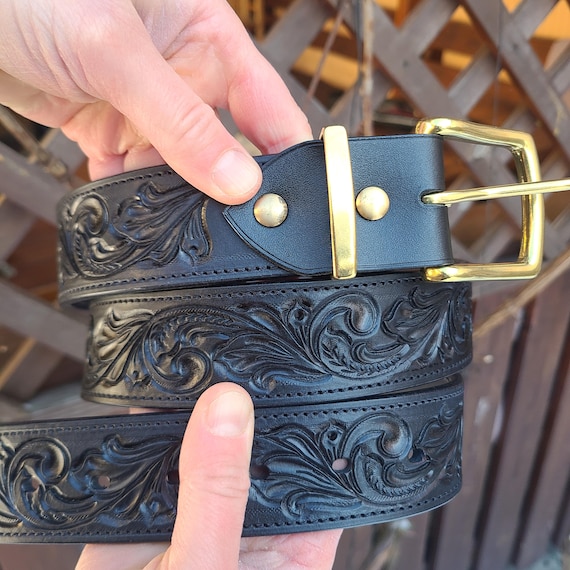 Handmade Tooled Leather Belt – Western Style, Full-grain Veg  display picture 3