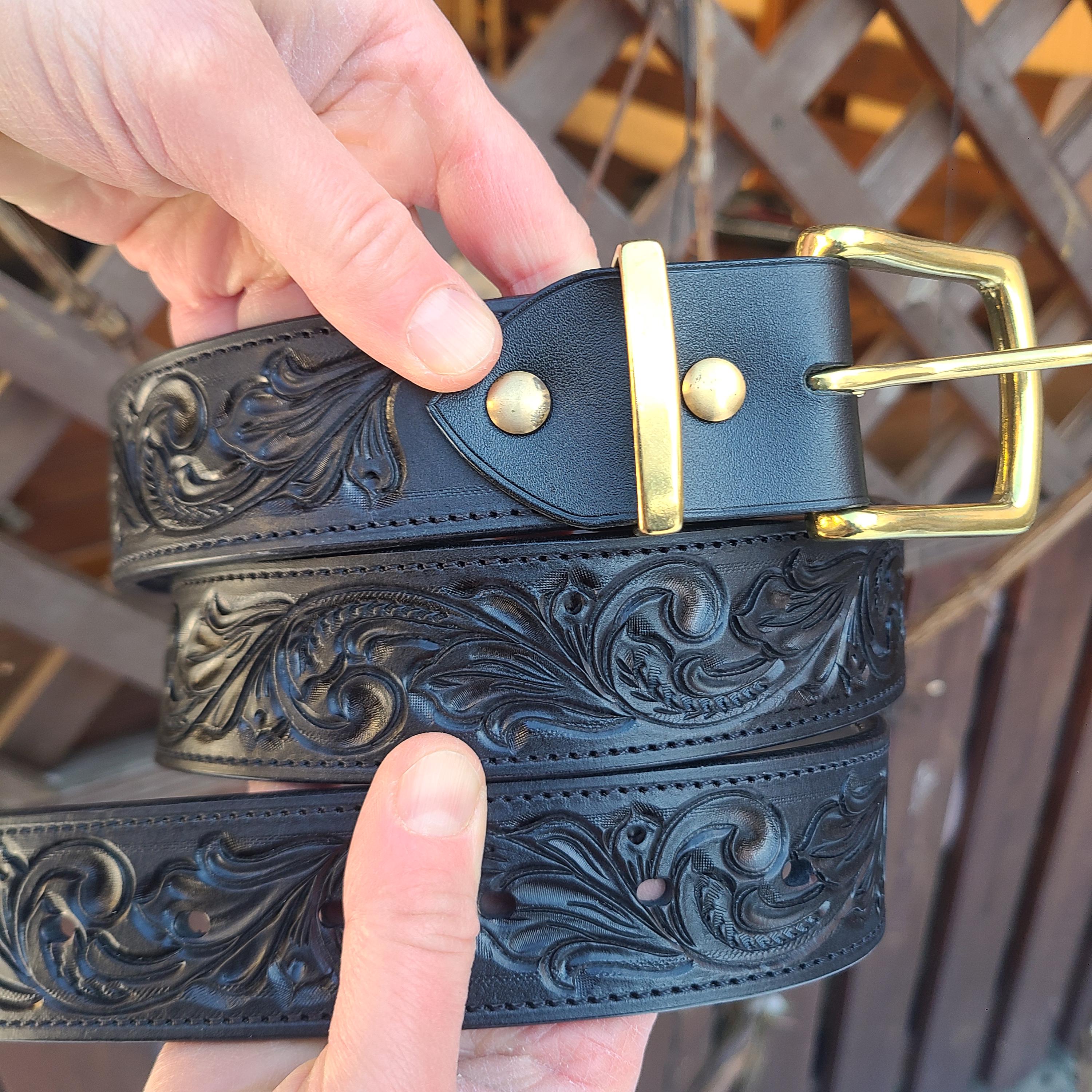 Handmade Tooled Leather Belt – Western Style, Full-grain Veg  display picture 2