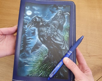 Crows leather cover A5, planner cover A5, leather diary cover