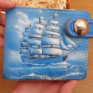 Leder Geldbörse mit Segelboot Motiv