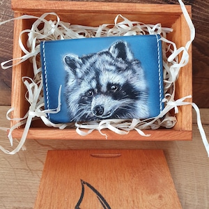 Waschbär Brieftasche, kleine Leder Frau Brieftasche, Waschbär Brieftasche aus Leder, schlanke Brieftasche