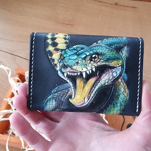 Cartera de serpiente, cartera pequeña de piel para mujer, cartera de piel de serpiente, cartera fina