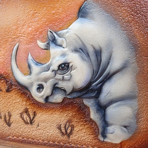 Cartera plegable de cuero repujado, cartera de rinoceronte