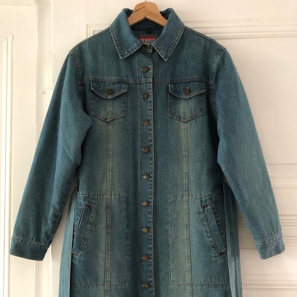 Veste en jean longue vintage manteau en jean isolé surdimensionné taille S/M