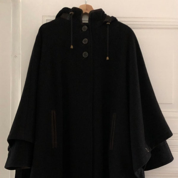 RÉSERVÉ à quelqu'un de spécial... manteau cape vintage en loden avec manches et capuche laine cachemire XS taille M