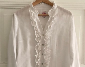 Vintage traditional folk lace blouse Cottagecore peasant blouse long sleeve S/M size