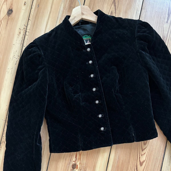 Vintage Samtjacke gesteppte österreichische Trachten Kurzjacke Steampunk Damen XS/S Größe