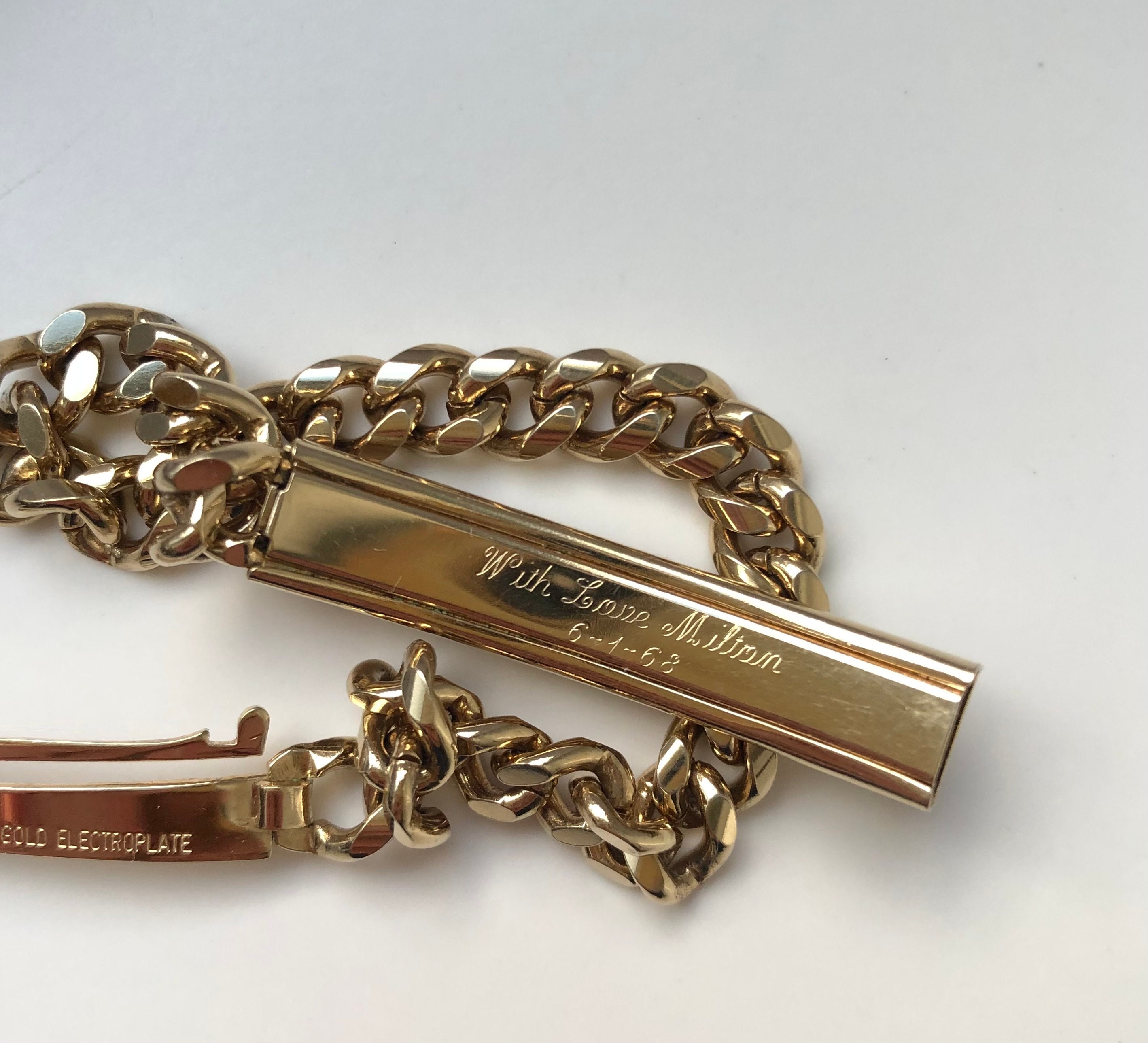 Vintage Speidel ID Bracelet Gold Chain Engraved Etsy