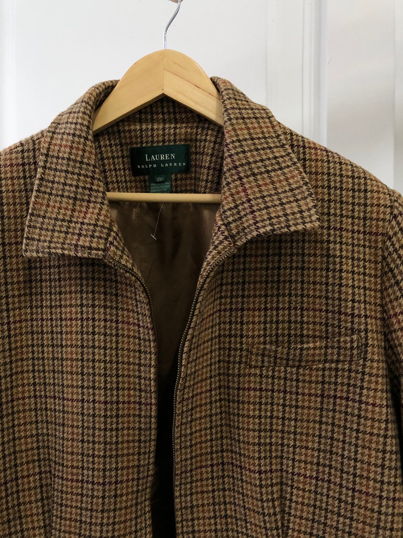 Vintage Ralph Lauren jacket wool Houndstooth tweed jacket zip | Etsy