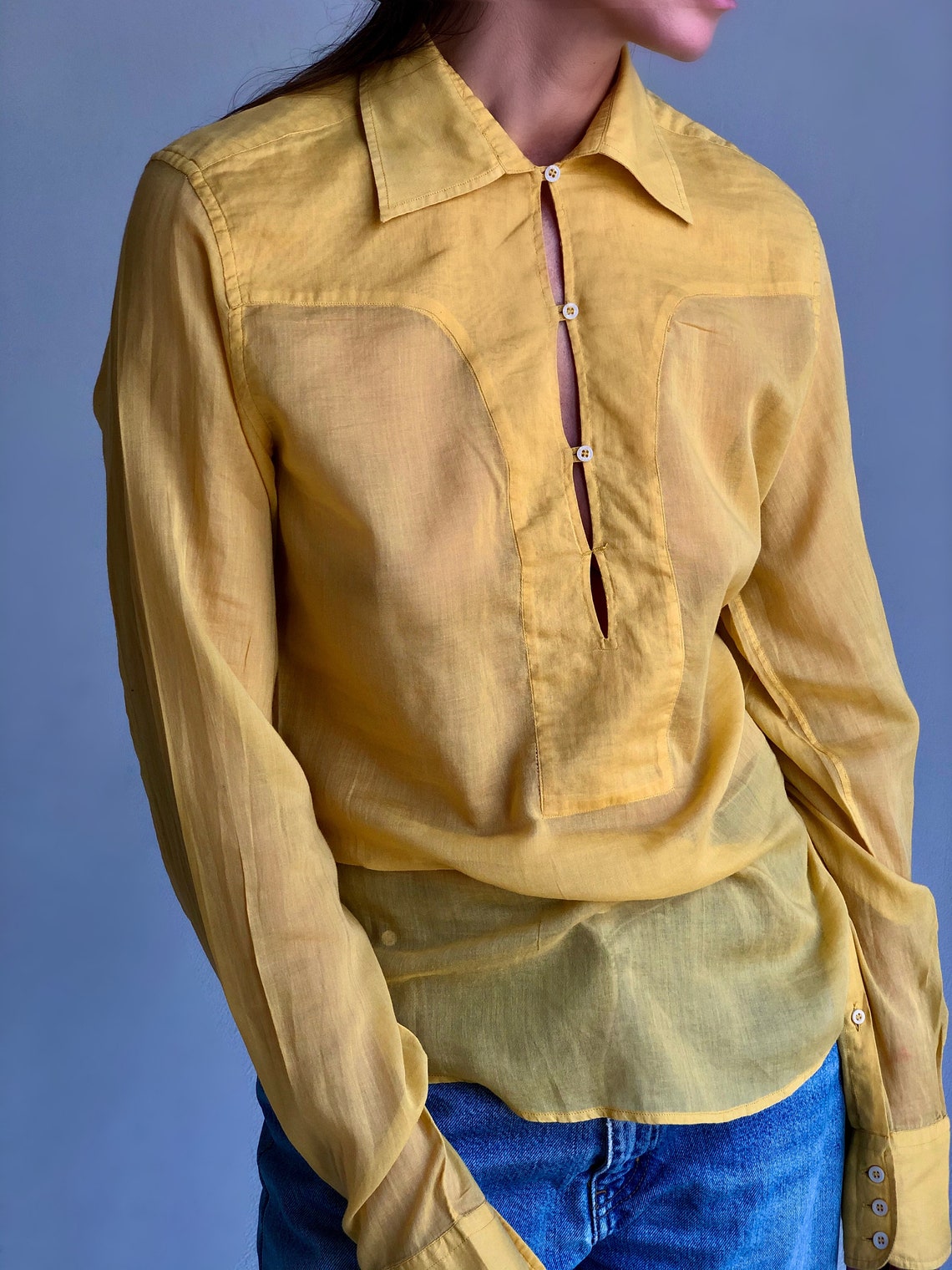 Gucci Yellow batiste cotton blouse Button up shirt long