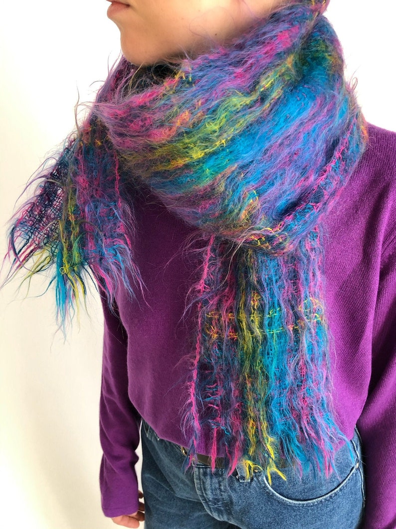Vintage mohair scarf Scottish fuzzy mohair colorful scarf Etsy