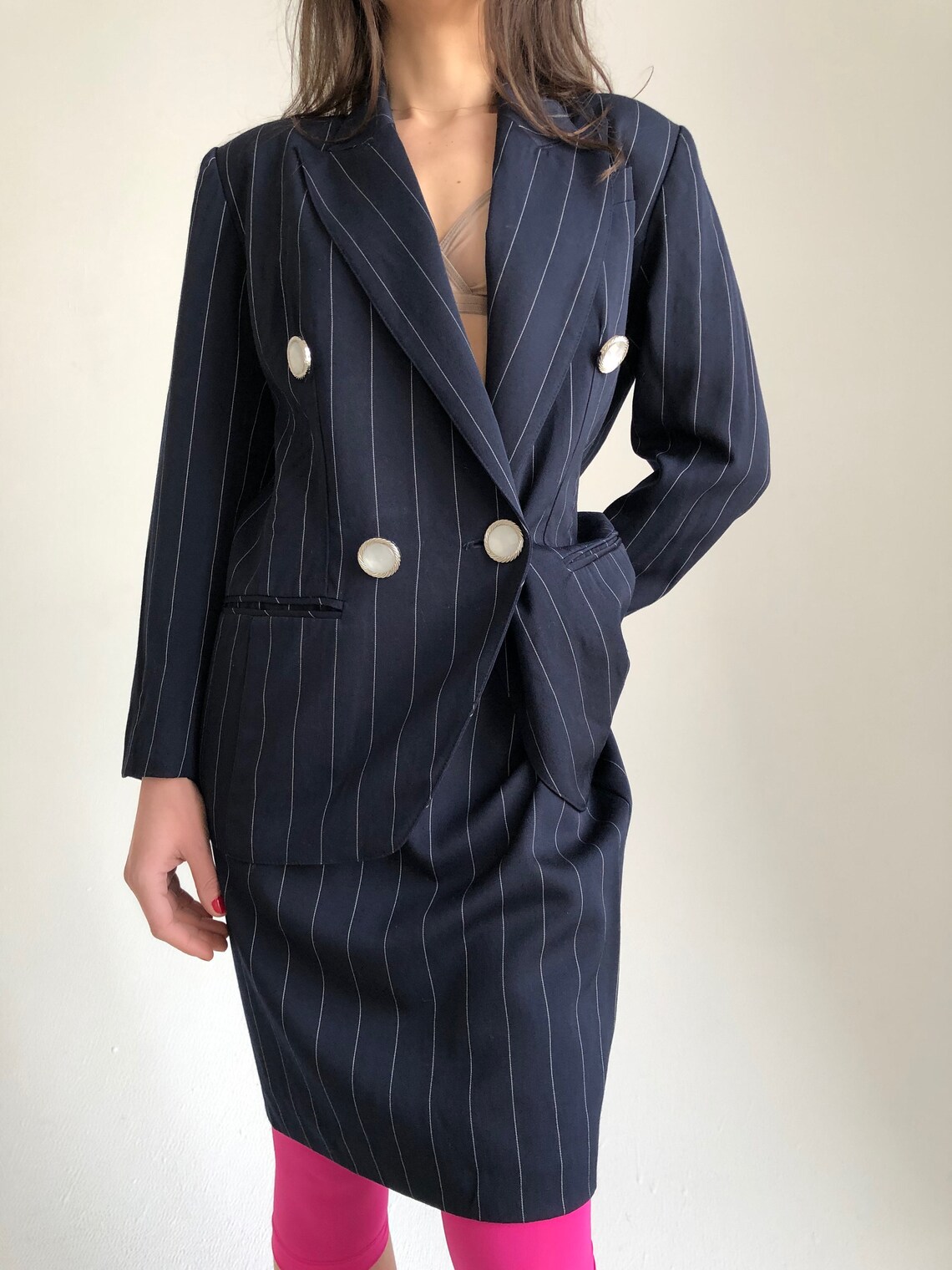 blue pencil skirt and blazer