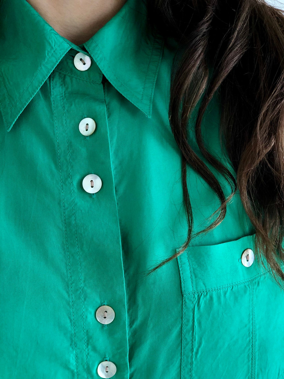 kelly green silk shirt