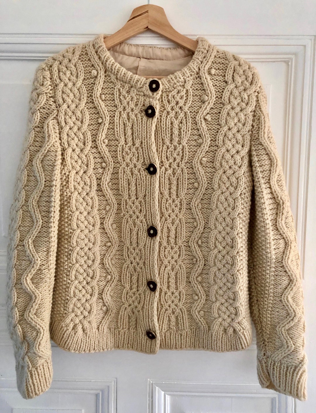 Vintage Aran Knit Cardigan Sweater Cream White Cable Cardigan - Etsy