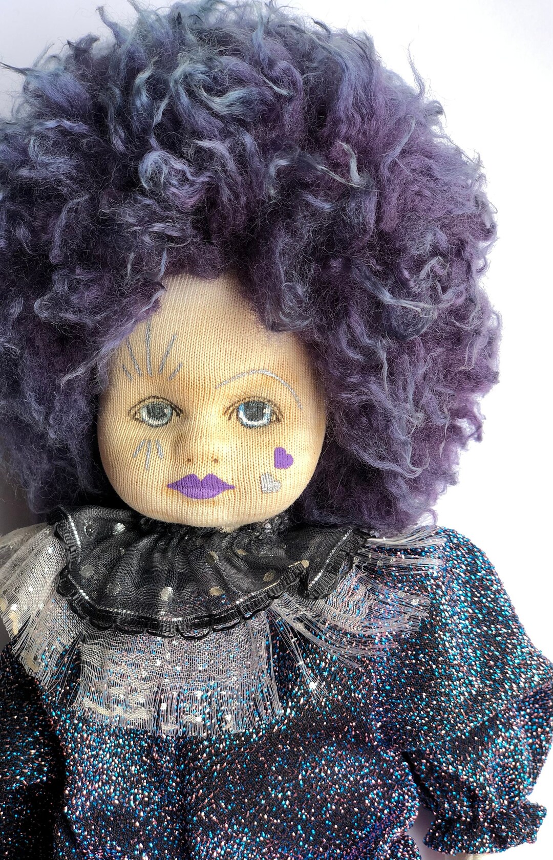 Vintage Pierrot Harlequin Doll Antique Clown Doll Hand Painted Face