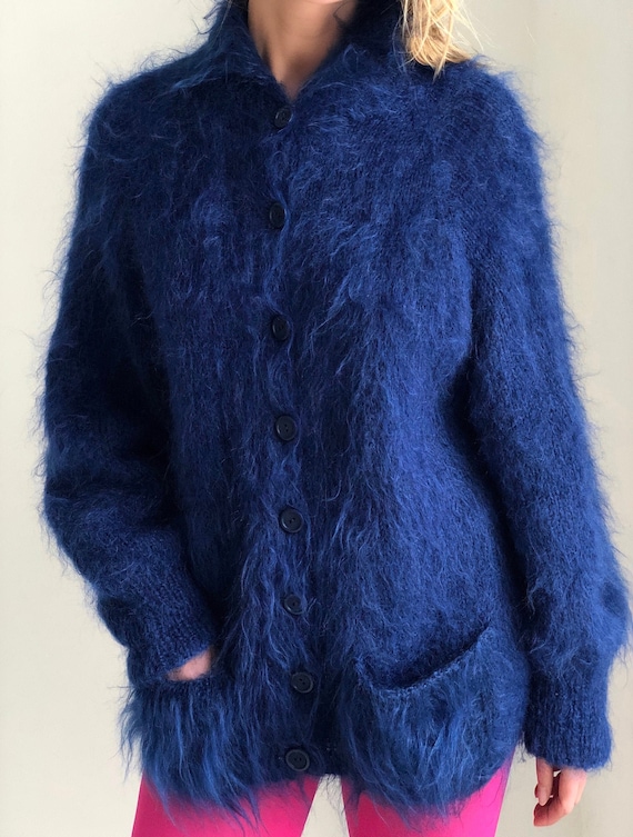 Vintage fluffy mohair knit cardigan button down Ro