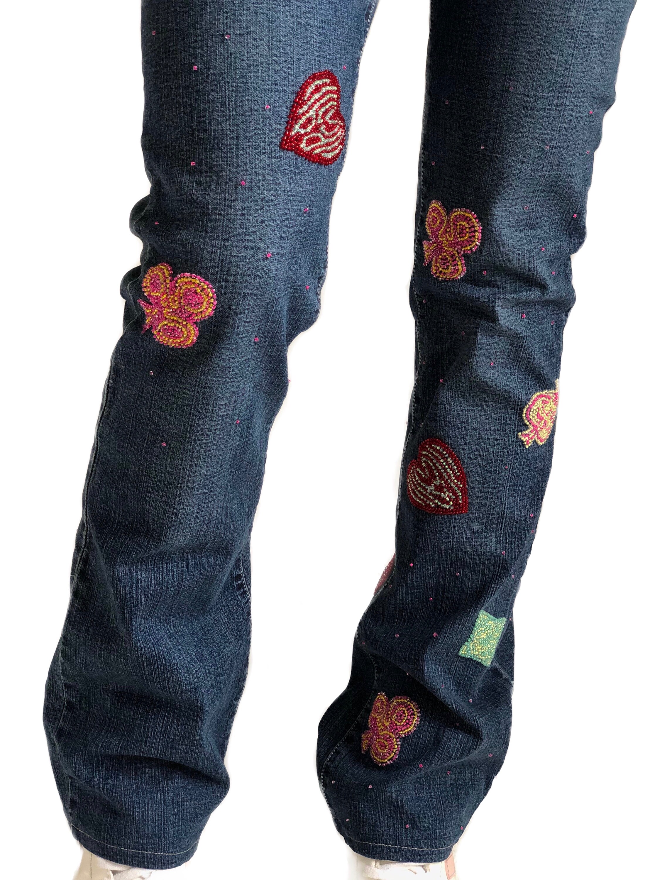 Y2k versace beaded jeans kitschy embellished mid rise medium  etsy