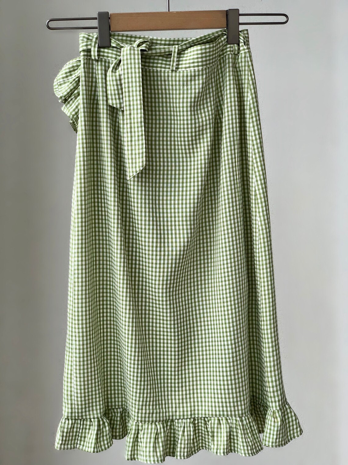 Vintage gingham wrap skirt Green Ruffled wrap skirt midi S/M Etsy
