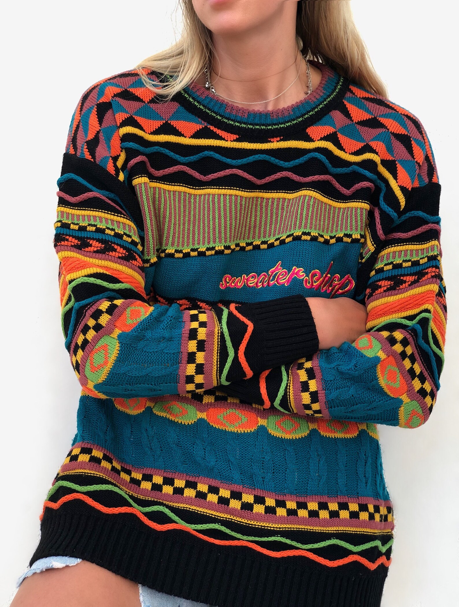 Vintage Crazy pattern 90s sweater Wool Acrylic colorful jumper Etsy
