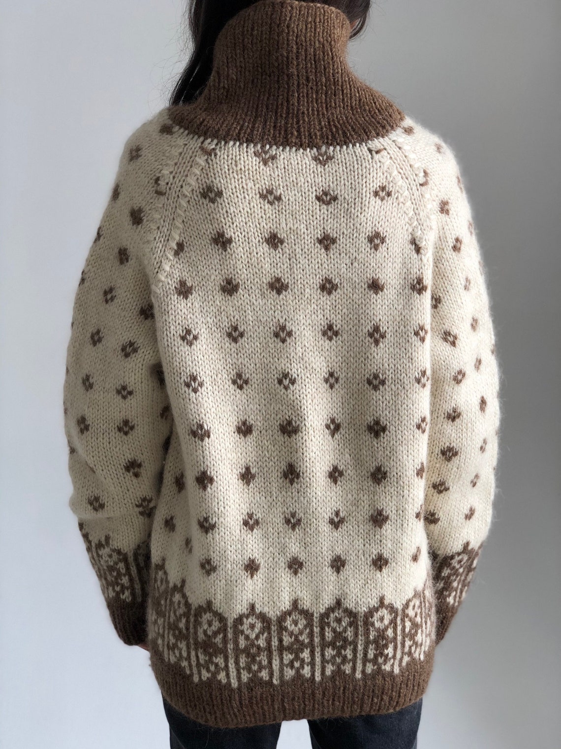 Vintage Icelandic wool sweater Shawl collar Handmade Nordic | Etsy