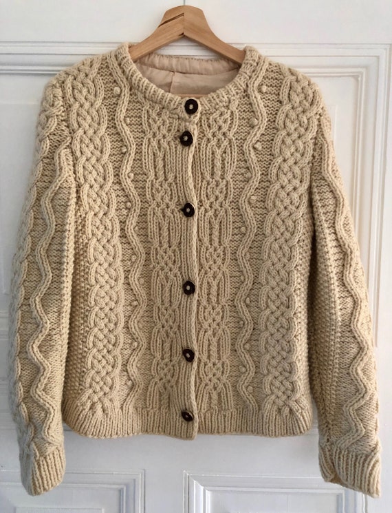 Vintage Aran Knit Cardigan Sweater Cream White Cable Cardigan - Etsy