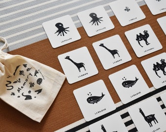 Jeu de MEMORY animaux en noir et blanc