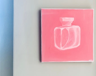 Glass No.1 “Pink Perfume”, Stretched Canvas 12" by 12", Still life Study, Monochromatic Study, Textured Acrylic on Canvas