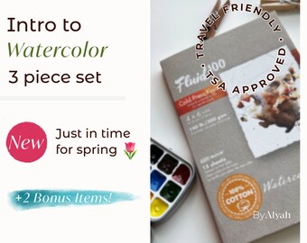 Mini Intro to Watercolor Kit - Travel Watercolor Set - Student Watercolors - TSA friendly art supplies - Mini paints - Cotman Palette