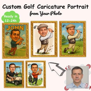 Custom Golf Caricature Portrait – Funny Personalized Gift for Golfer, Cartoon Portrait from Photo, Birthday or Father&#39;s Day Gift for Him