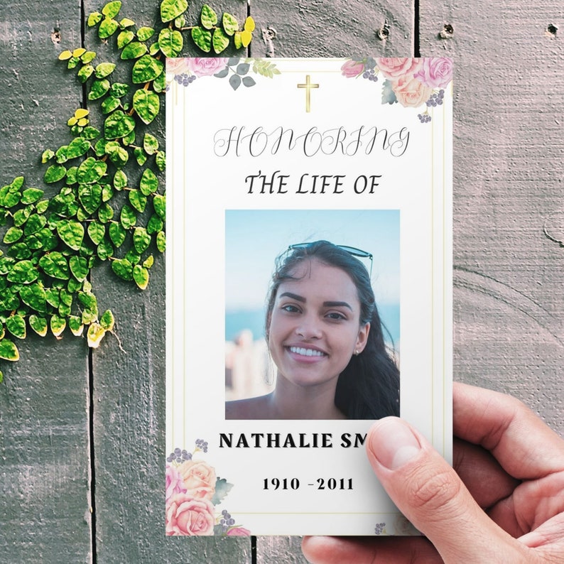 Rose Funeral Program Template Gold Cross Funeral Memorial Program Pink