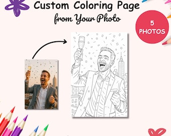 5 páginas para colorear personalizadas a partir de fotos, paquete de bocetos personalizados, página de actividades personalizadas para niños, página para colorear con fotos, descarga digital