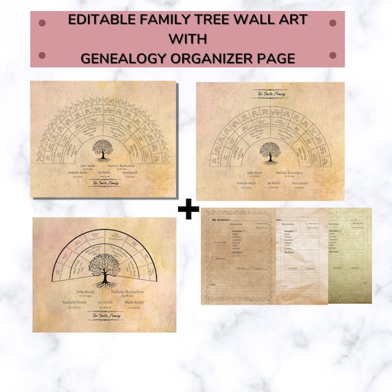 Bundle Genealogy Organizer With Family Tree Chart 9 Templates Ancestry  Printable Planner Insert Pages With Family Tree Wall Decor Canva 