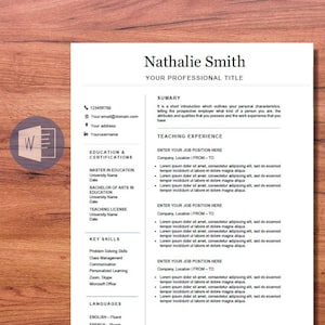 Teacher Resume Template: Professional CV & Cover Letter (Microsoft Word Files)