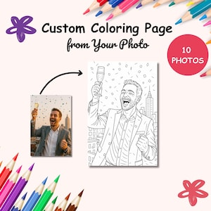 Custom Coloring Page from Your Photo: Personalized Line Art Portrait for Kids, Adults, Pets, Couples, Personalized Coloring Page Custom Gift