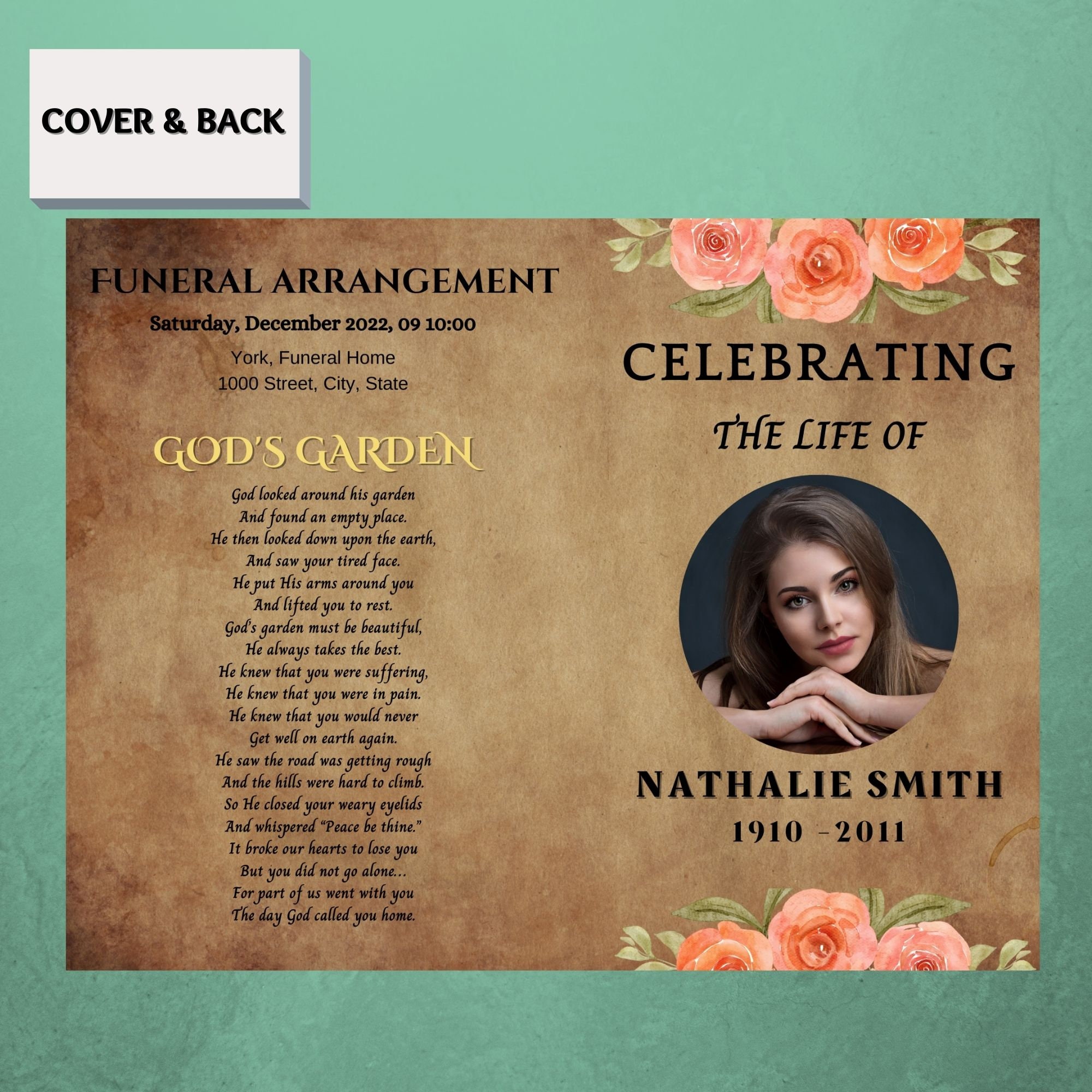 Blush Rose Funeral Program Template Greenery Funeral Memorial Program ...