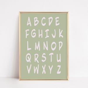 Tableau de l'alphabet, affiche d'école à la maison pour tout-petits ABC, art mural alphabet bohème neutre préscolaire, affiche de salle de jeux montessori d'école à la maison, art mural imprimable