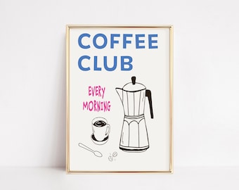 Morning Coffee Club Print, French Cafe Kitchen Wall Art