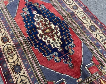 Traditional Handwoven Floral Anatolian Wool Rug Gray Orange Blue Brown (4' 10" x 6' 89" - 125 x 210 cm) Area Carpet Modern Accent Rug