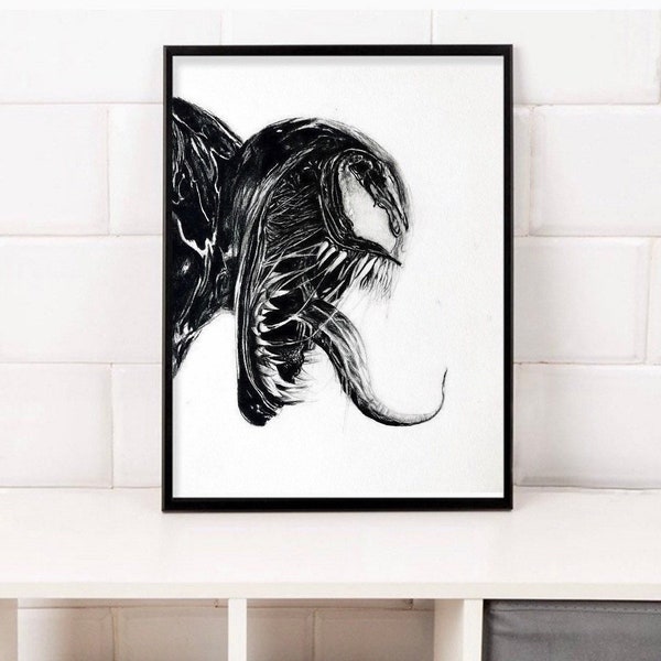 Venom Art print, Pencil Drawing, Marvel Art Decor, Character Wall Art, Movie Posters, Horror Gifts, Christmas gift