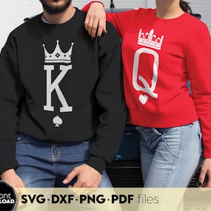 Rey y Reina Svg / Rey de Picas Svg / Reina de Corazones Svg / Rey de Naipes Svg / Camisa de Parejas Svg / Boda de Él y Ella