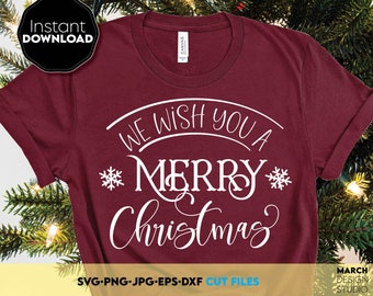SVG "Te deseamos una Feliz Navidad", archivo de corte con cita navideña, diseño para camisetas navideñas, letras festivas navideñas.