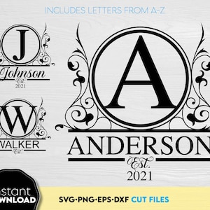 Split Monogram SVG: Family Name Laser Cut Files (Digital Download)