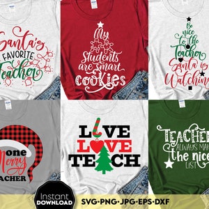 Paquete SVG navideño para maestros, camisa navideña para maestros, SVG, PNG, archivos SVG de Feliz Navidad para Cricut, escuela, Navidad, SVG, favorito de Papá Noel