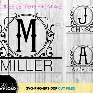 Family Monogram Letter Wreath SVG, Split Monogram Cut File (Digital Download)